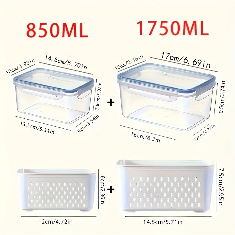Square Reusable Food Storage Containers With Drain Baskets (Set of 6)