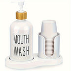 Refillable Freestanding Mouthwash Dispenser (16 Oz, Cup Holder)