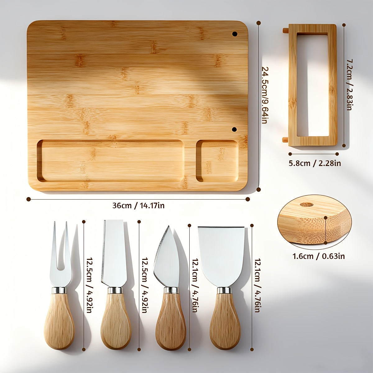 Polished Moisture-Resistant Wood Charcuterie Board (4-Piece Knife Set)