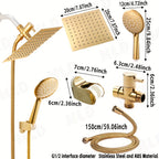 All-Metal Gold Rainfall & Handheld Shower Set (3-Way Diverter)