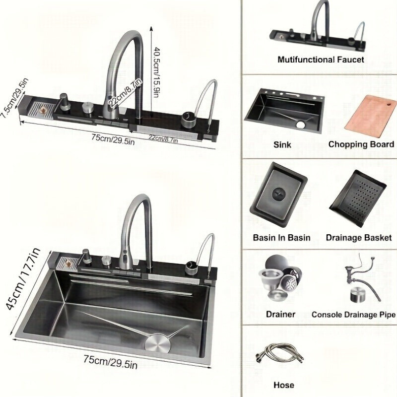 Stainless Steel Waterfall Workstation Sink (Drop-In)
