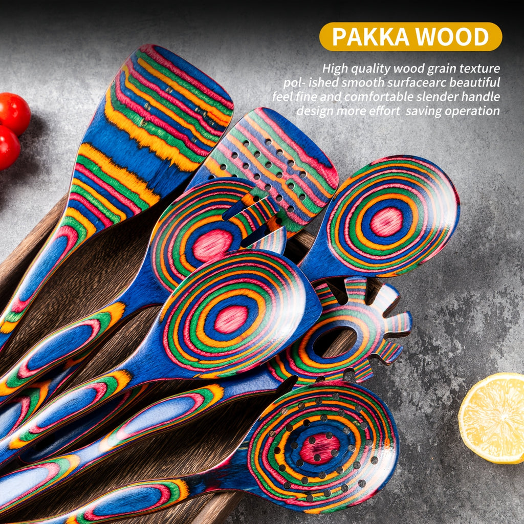 Pakkawood Blue-Handled Food-Safe Utensil Set (7-Piece)