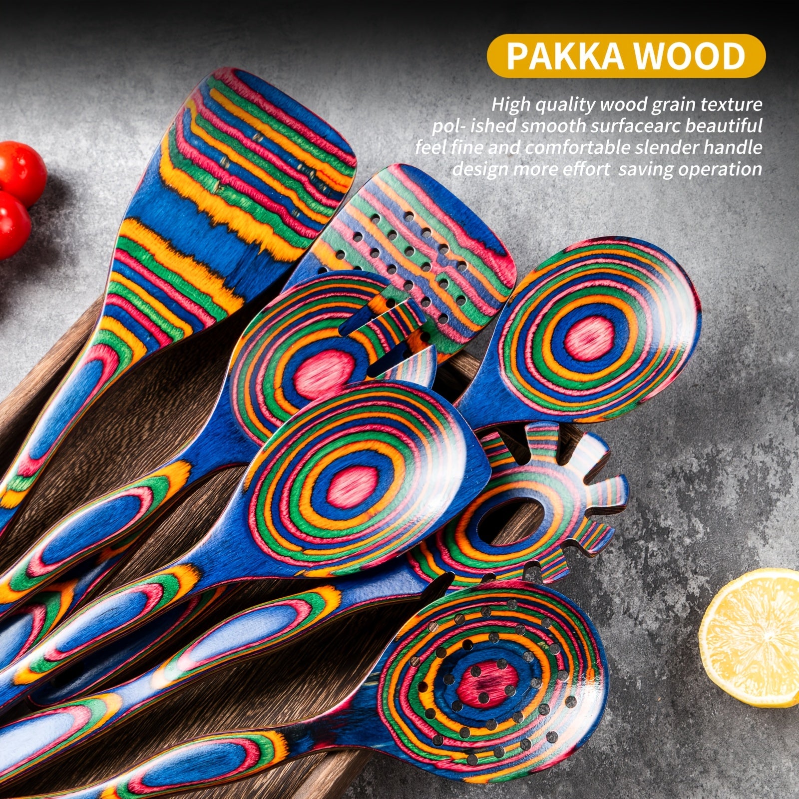 Pakkawood Blue-Handled Food-Safe Utensil Set (7-Piece)