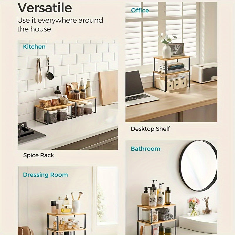 Adjustable Stackable Bamboo Shelf Organizer (Set of 2)