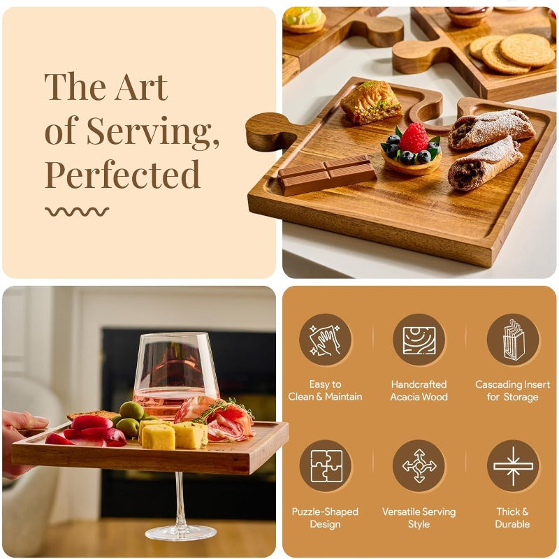 Interlocking Acacia Wood Charcuterie Boards (Set of 4)