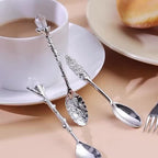 Vintage Carved Metal Dessert Spoon Set (6-Piece)