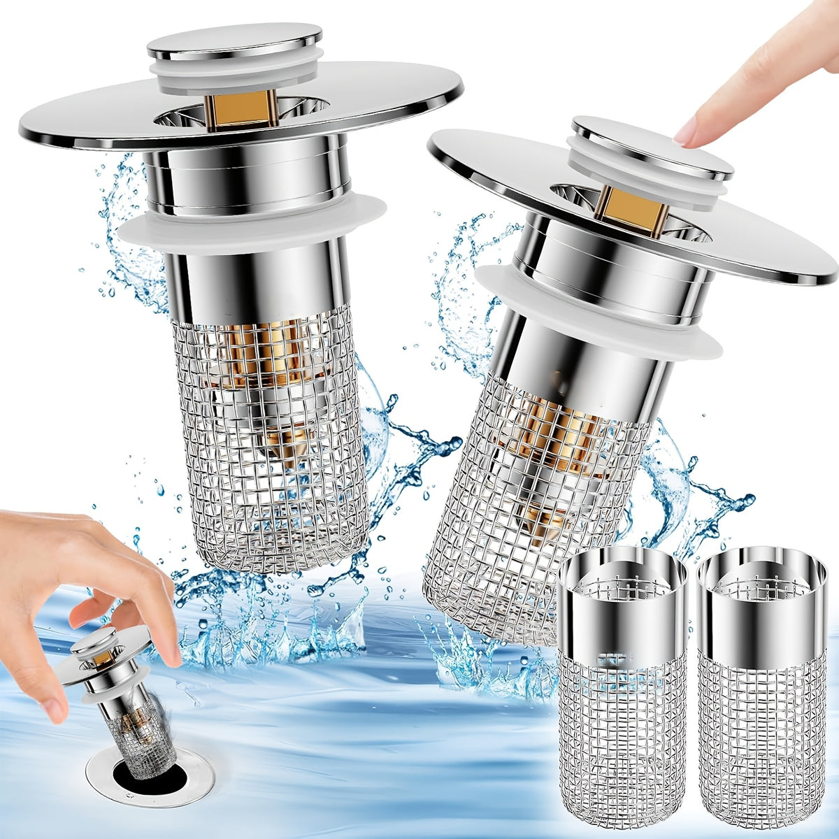 Stainless Steel Universal Pop-Up Sink Drain Plug (Fits 1.1–1.45 In)