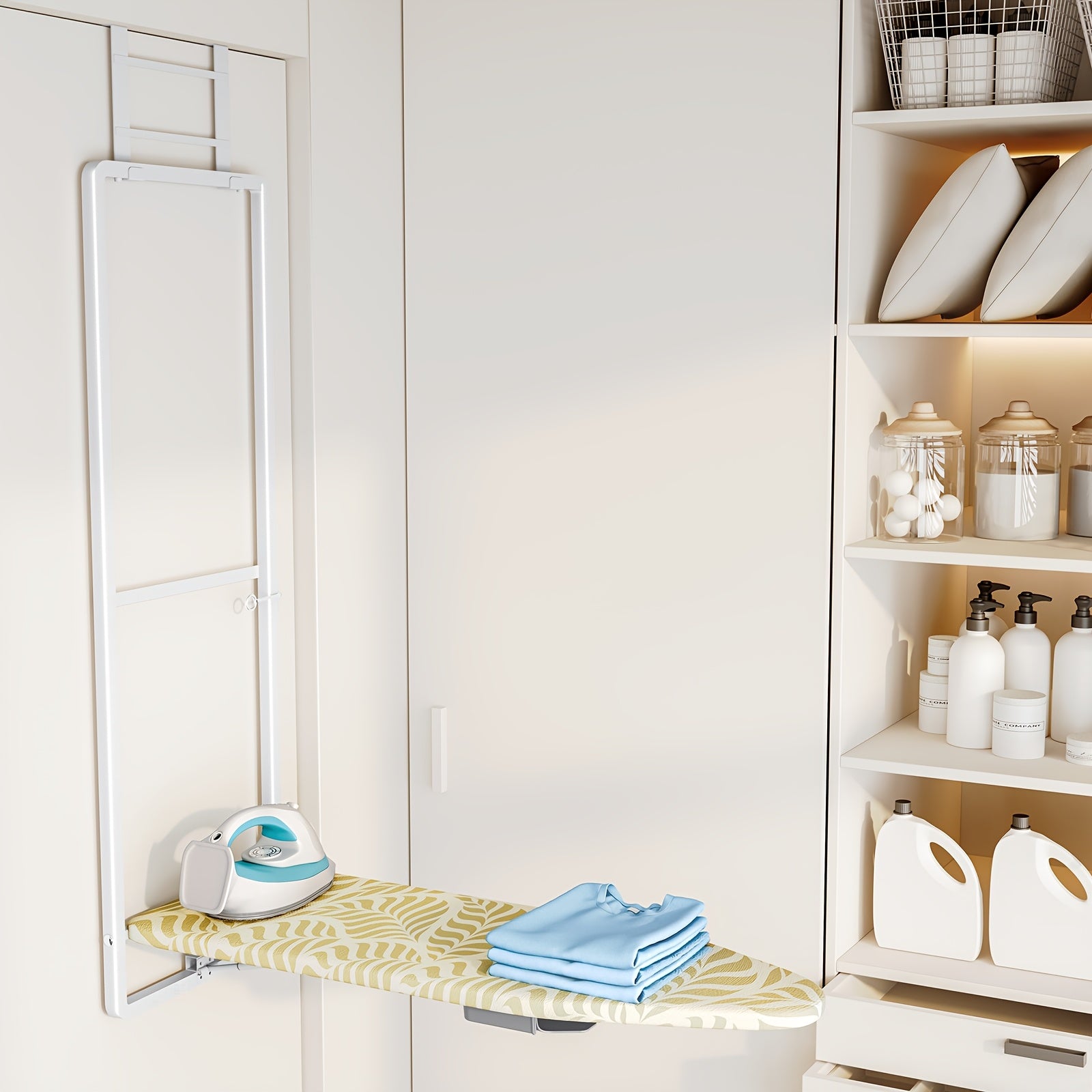 Space-Saving Heat-Resistant Fold-Down Ironing Board (Over-Door)