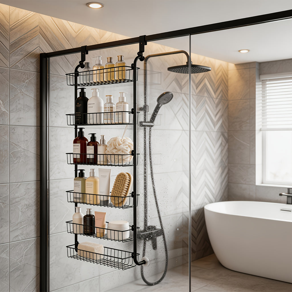 Heavy-Duty Wrought Iron Over-Door Shower Caddy (Multi-Tier)