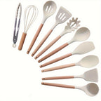 Heat-Resistant Silicone Utensil Set With Wooden Handles (10-Piece)