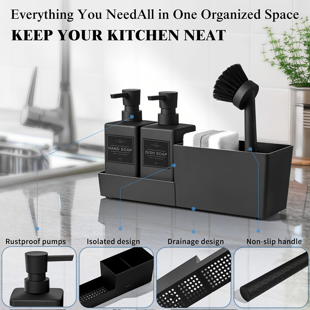 Dual Pump Countertop Soap Dispenser & Sponge Holder