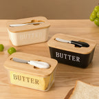 Airtight Silicone Seal Butter Dish (Bamboo Lid & Knife)