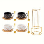 Stackable Marble Ceramic Coffee Cups (Set of 4)