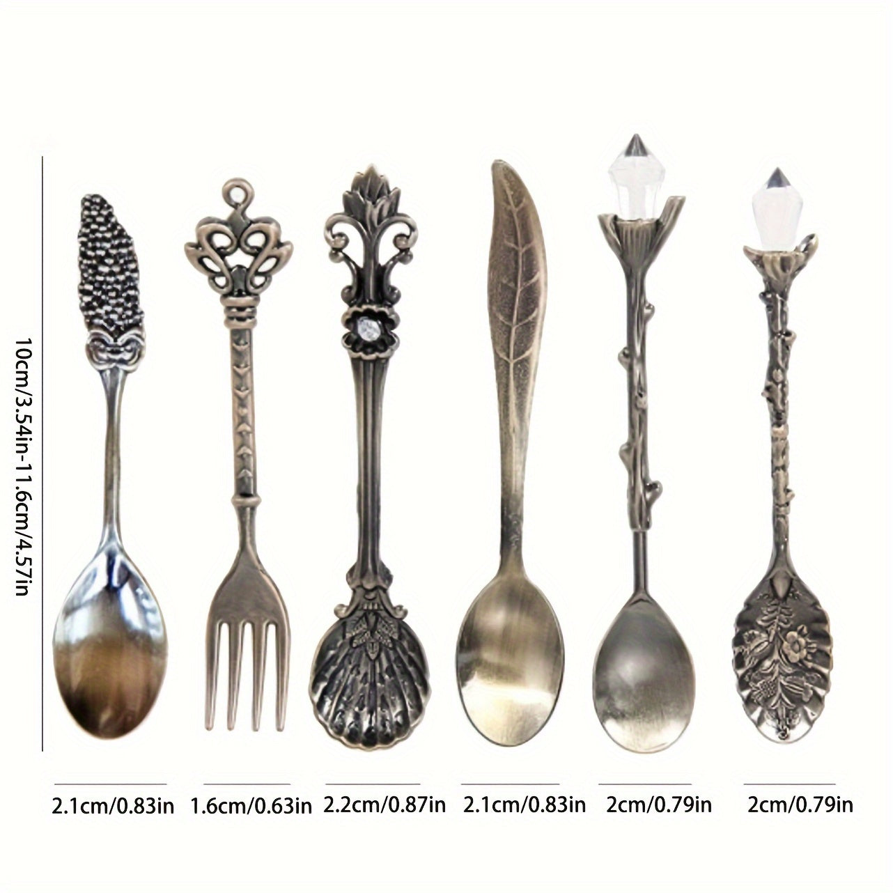 Vintage Carved Metal Dessert Spoon Set (6-Piece)