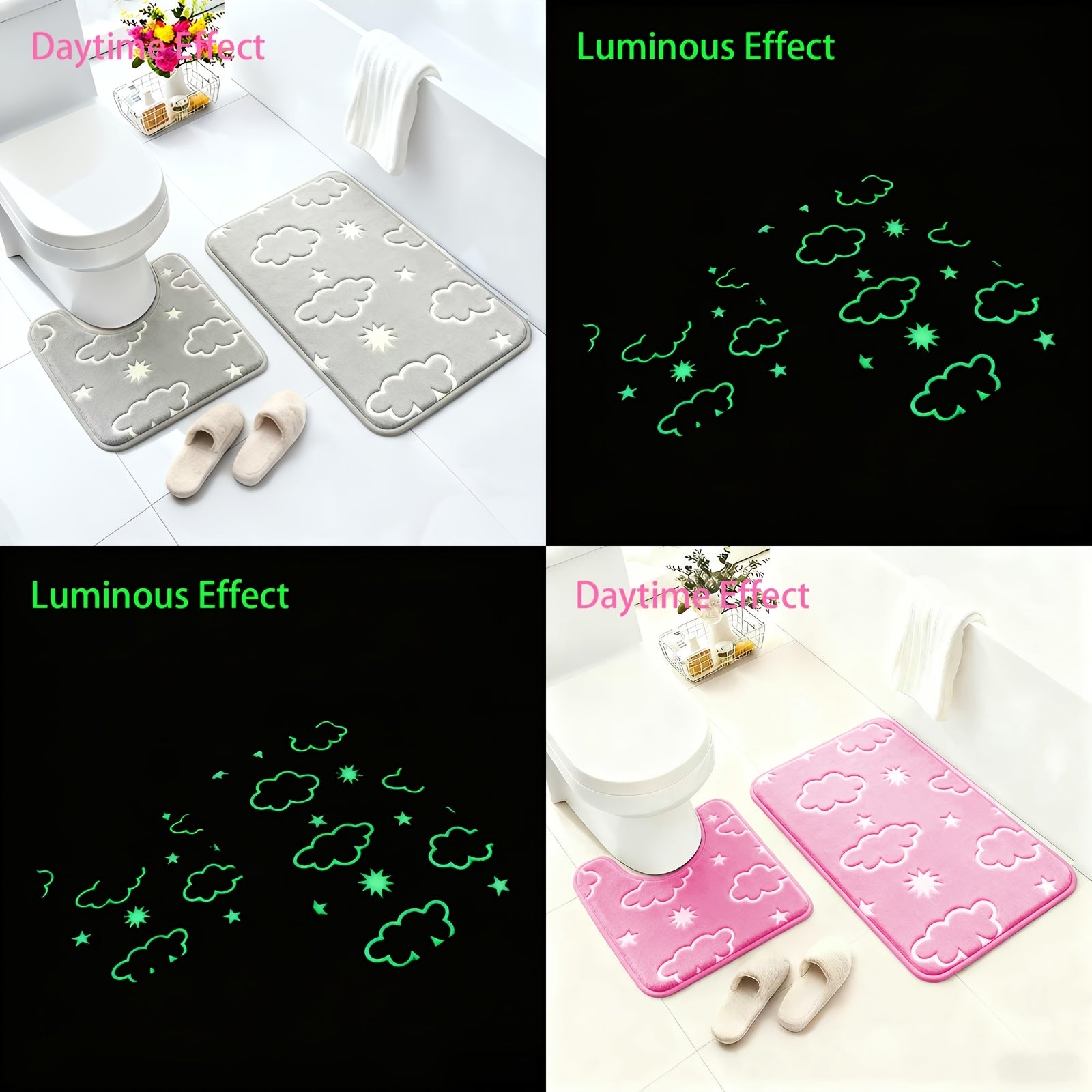 Glow-In-The-Dark & Anti-Slip Bathroom Mat Set (2-Piece)