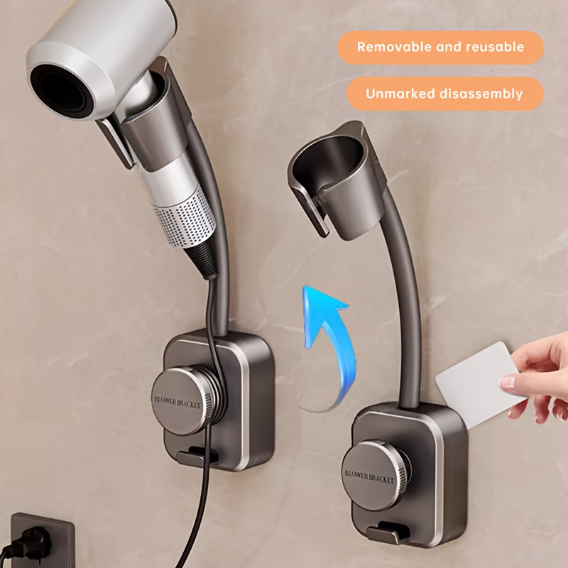 No-Drill Suction Cup Metal Swivel Hair Dryer Holder