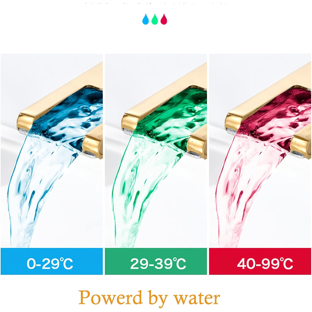 Hydroelectric RGB LED Brass Waterfall Bathroom Faucet (Single-Hole)