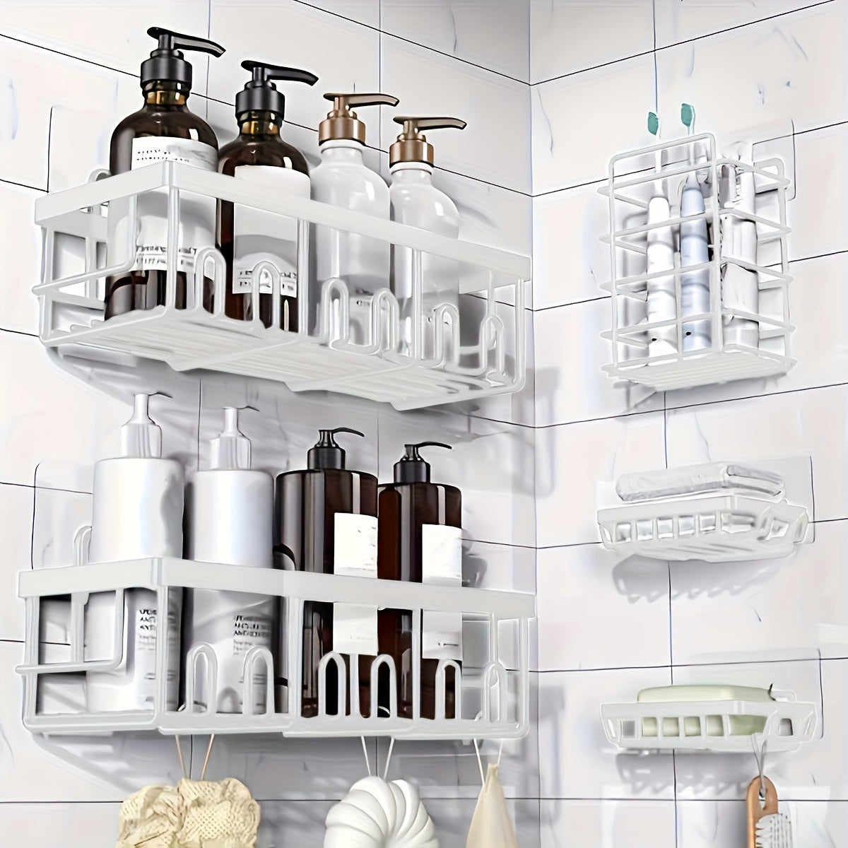 Rustproof 316 Stainless Steel No-Drill Shower Caddy (Set of 5)