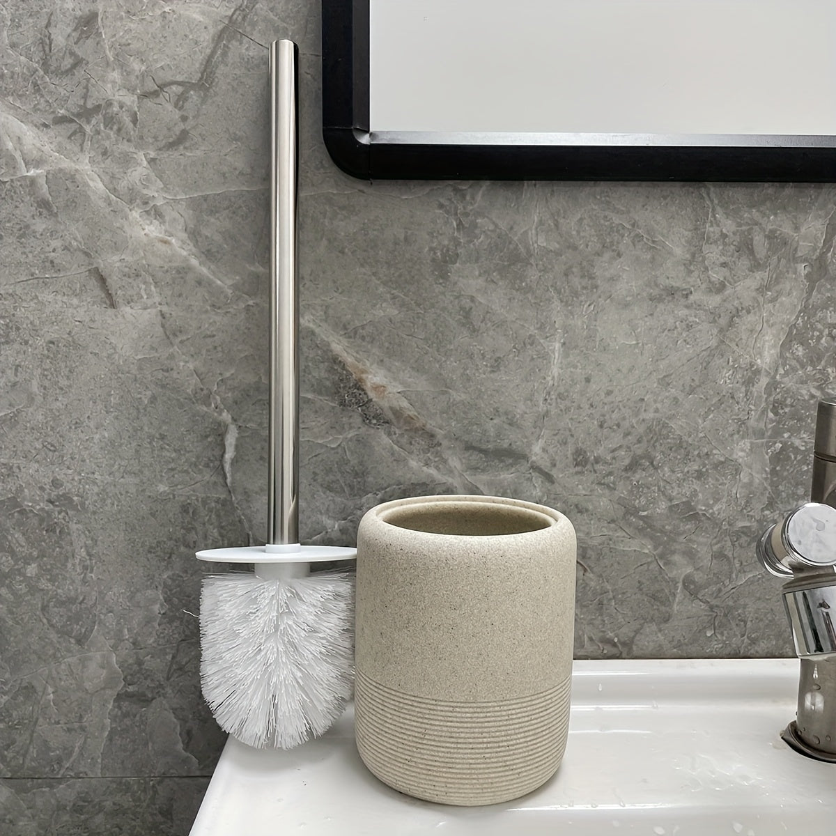Durable Easy-Clean Beige Sandstone Bathroom Accessories Set (4-Piece)