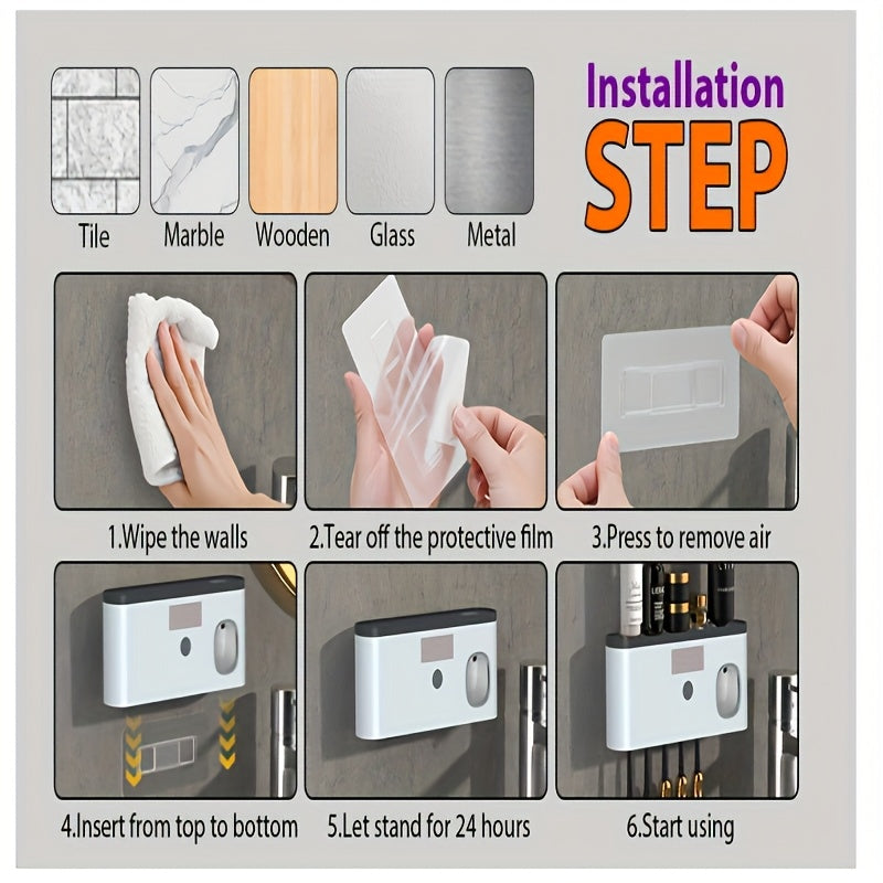 Wall-Mounted USB-Rechargeable Automatic Toothpaste Dispenser & Toothbrush Organizer (5-Slot)