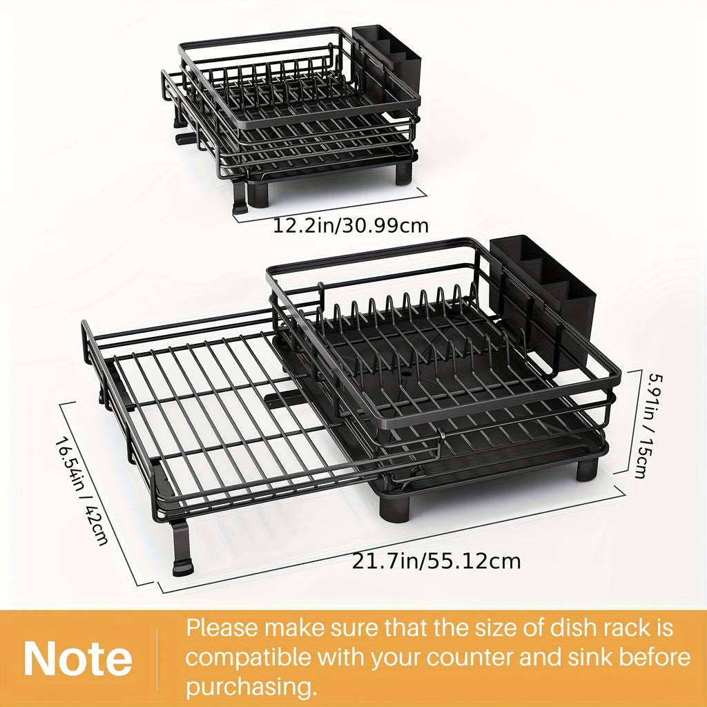 Extendable & Foldable Stainless Steel Dish Drying Rack (With Utensil Holder)