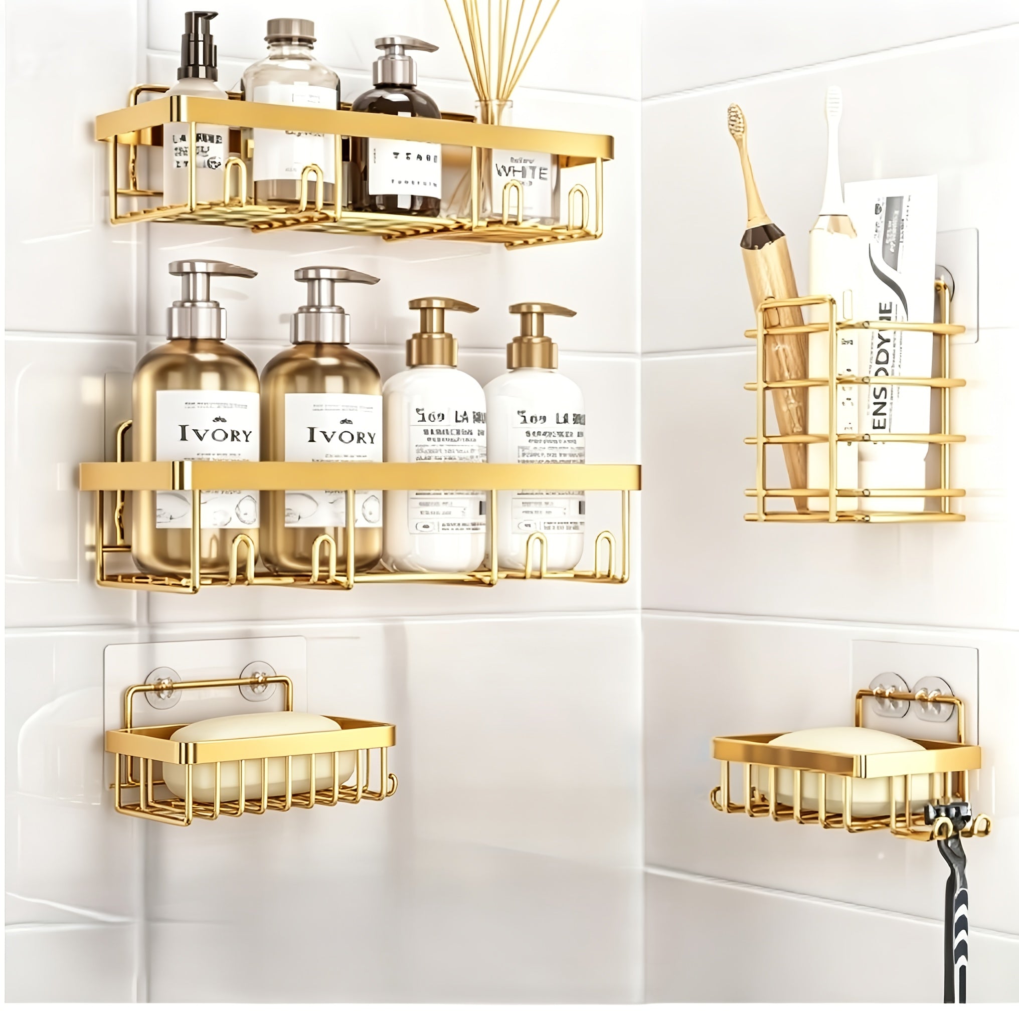 No-Drill Rustproof Stainless Steel Shower Caddy Set (5-Piece)
