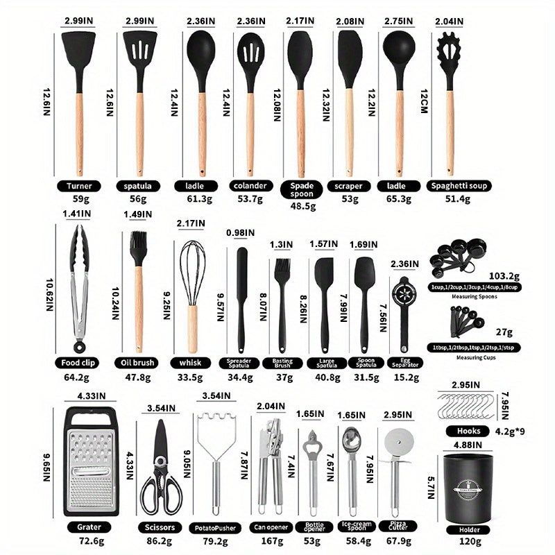 Heat-Resistant Silicone & Dishwasher-Safe Utensil Set (37/44 Pcs)