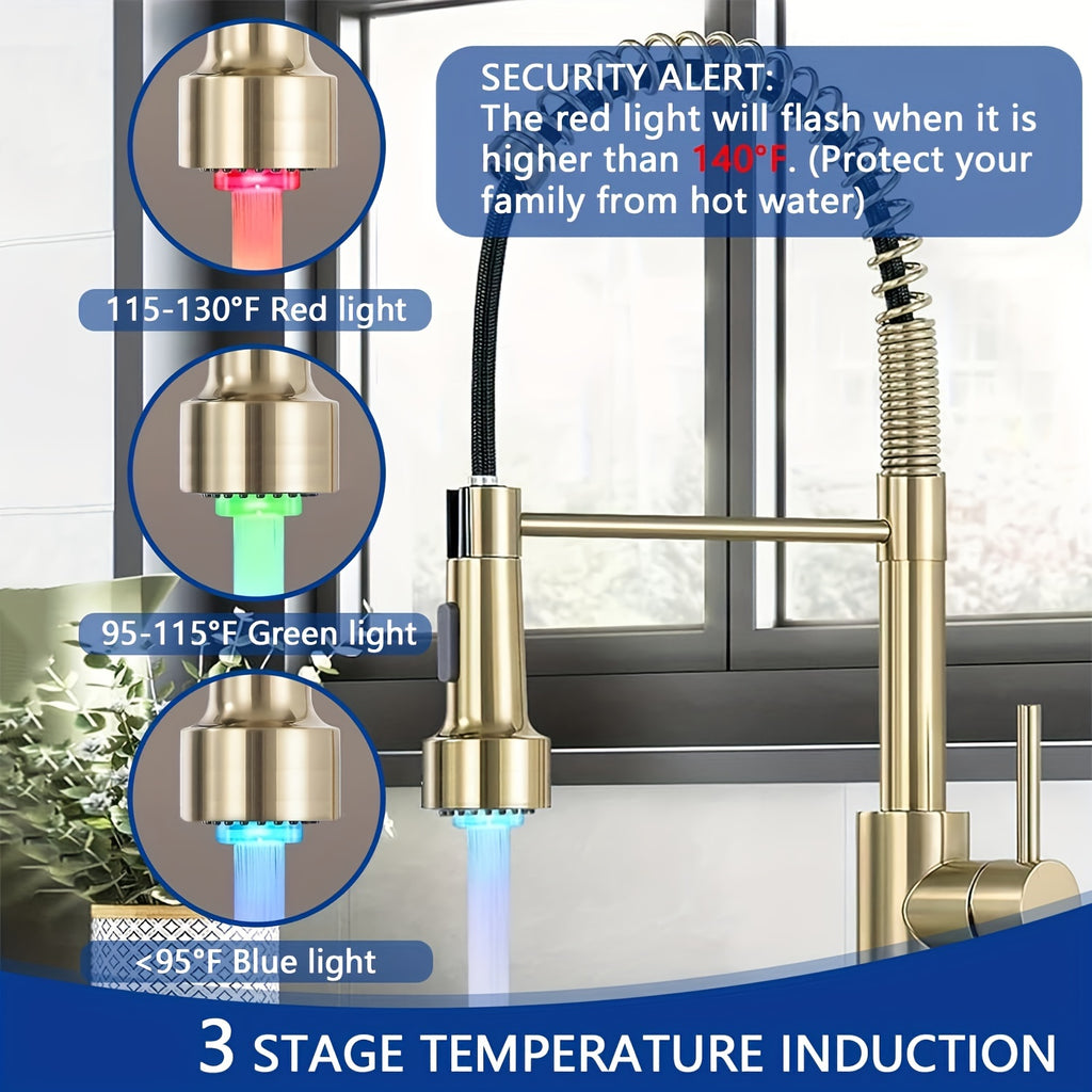 Brass 360° Swivel Kitchen Faucet (Hydroelectric LED)