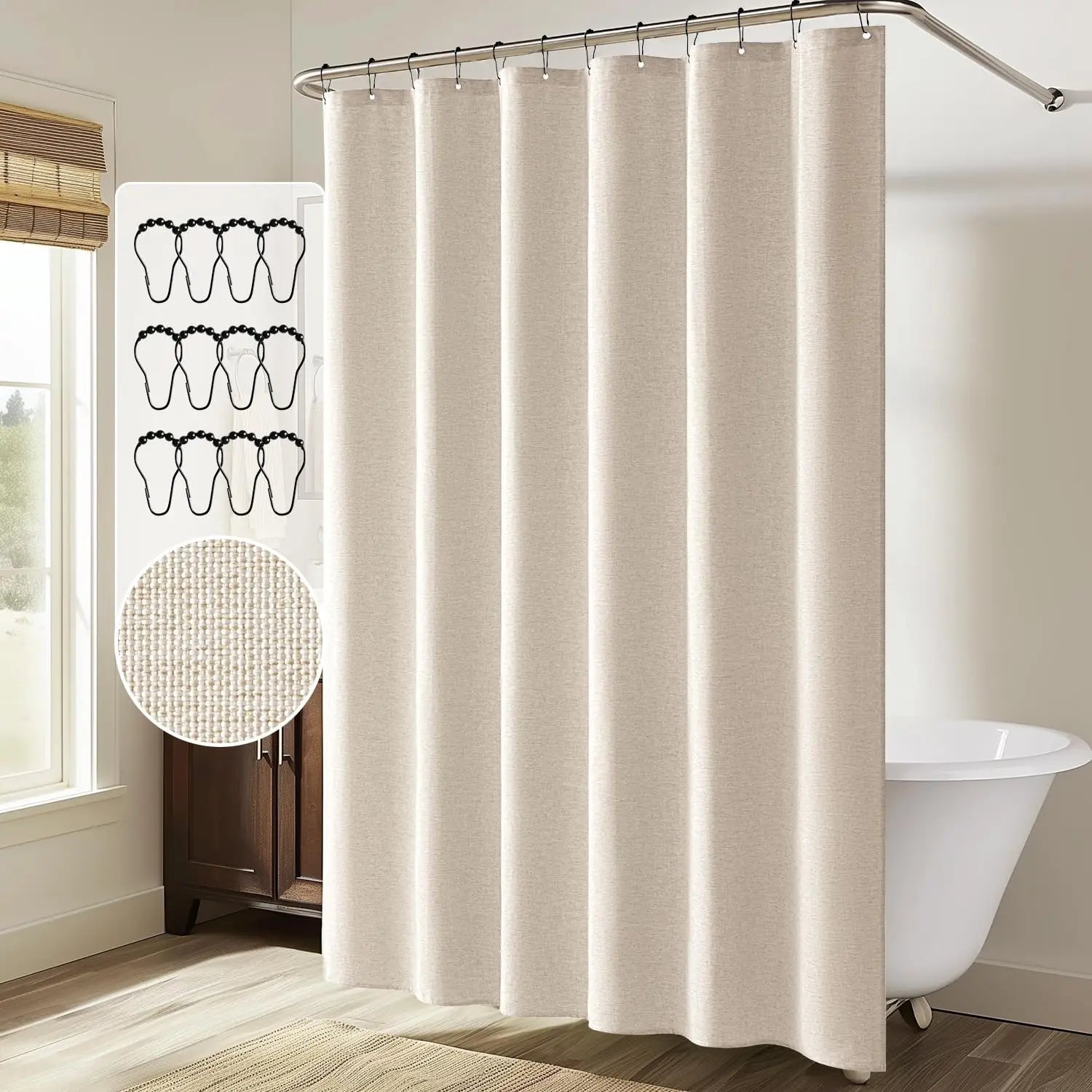 100% Waterproof Linen-Look Shower Curtain (With Rust-Resistant Hooks)