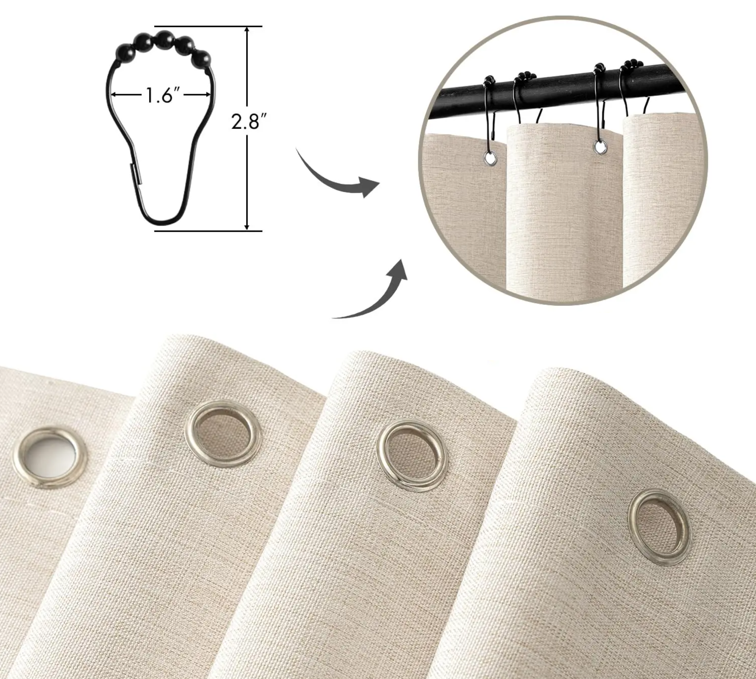 100% Waterproof Linen-Look Shower Curtain (With Rust-Resistant Hooks)