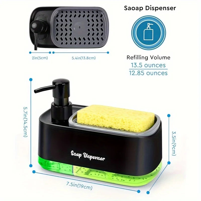 3-in-1 Dual-Pump Refillable Soap Dispenser With Sponge Holder
