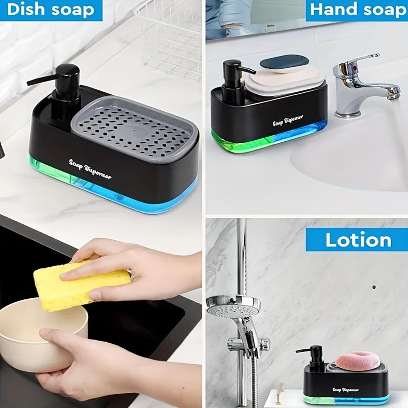 3-in-1 Dual-Pump Refillable Soap Dispenser With Sponge Holder