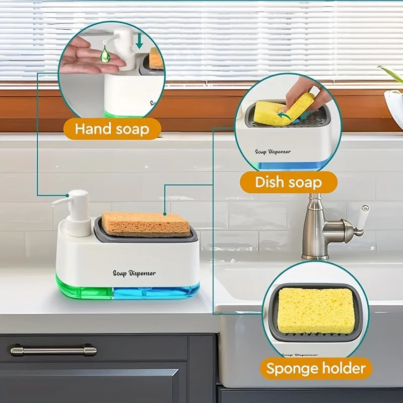 3-in-1 Dual-Pump Refillable Soap Dispenser With Sponge Holder