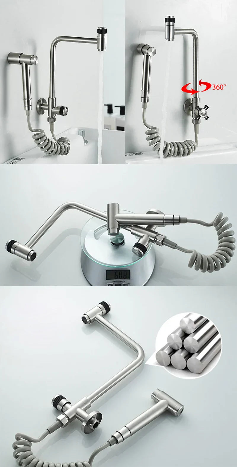 304 Stainless Steel 360° Swivel Faucet (Wall Or Deck Mount)
