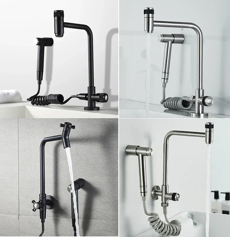 304 Stainless Steel 360° Swivel Faucet (Wall Or Deck Mount)
