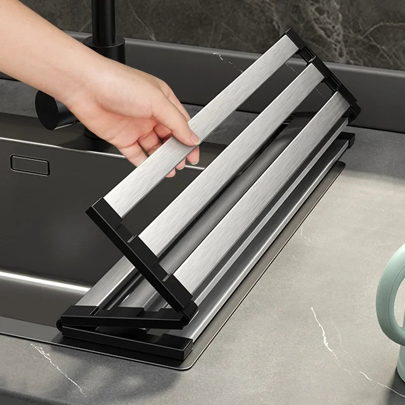 304 Stainless Steel Adjustable & Foldable Over-the-Sink Dish Rack