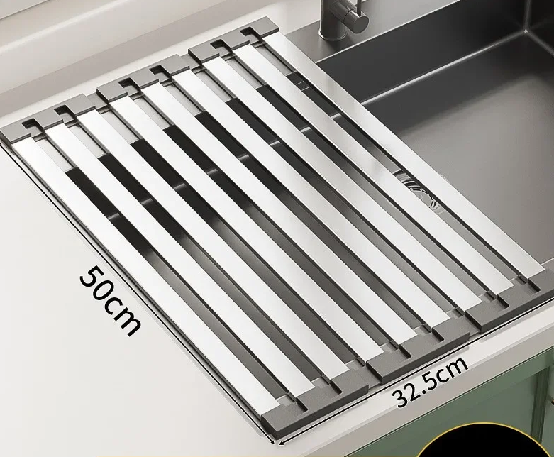 304 Stainless Steel Adjustable & Foldable Over-the-Sink Dish Rack
