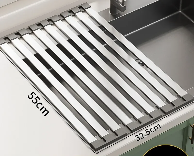 304 Stainless Steel Adjustable & Foldable Over-the-Sink Dish Rack