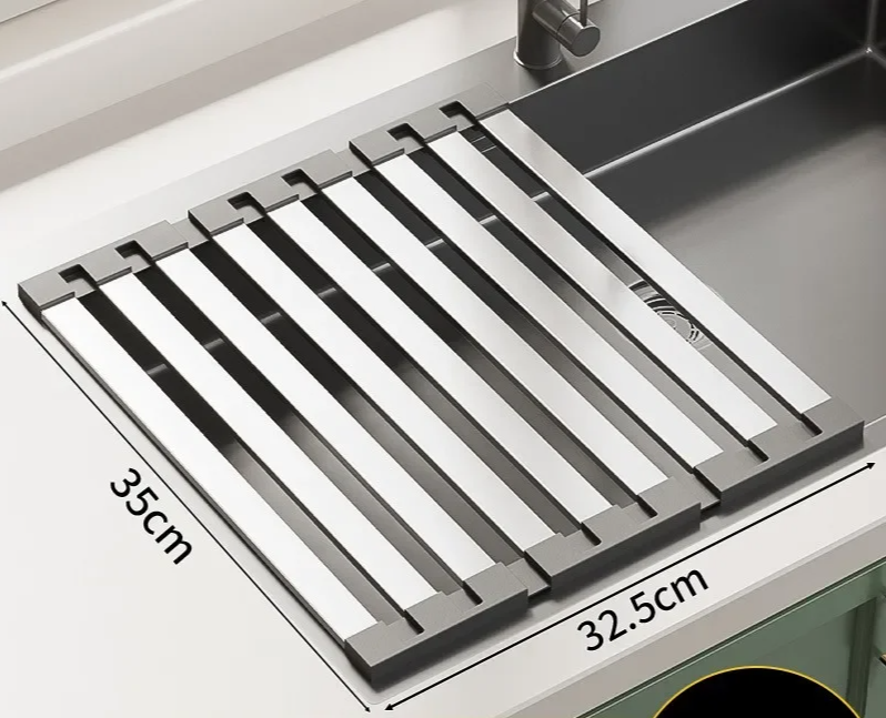 304 Stainless Steel Adjustable & Foldable Over-the-Sink Dish Rack