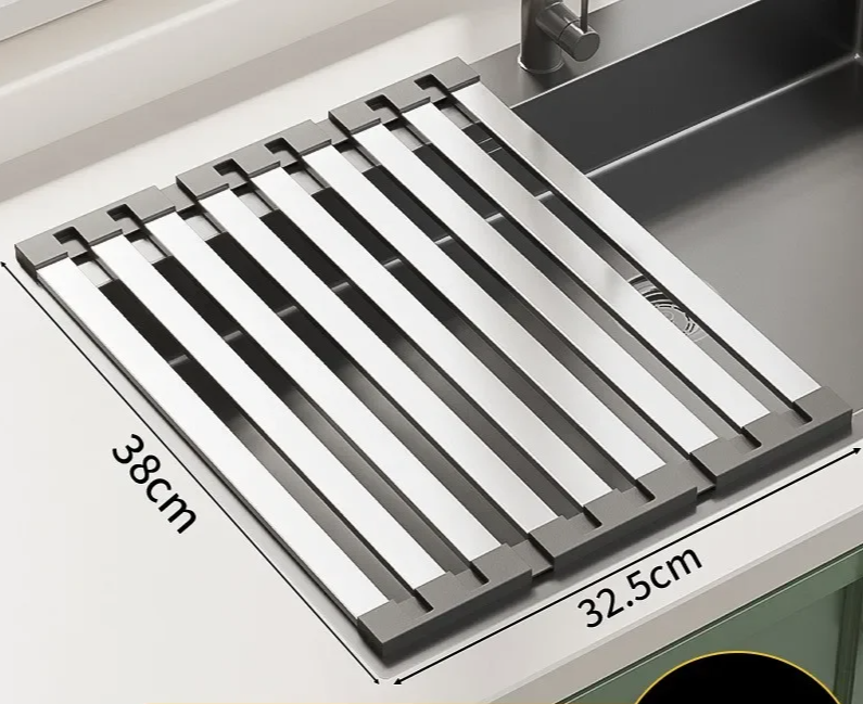 304 Stainless Steel Adjustable & Foldable Over-the-Sink Dish Rack