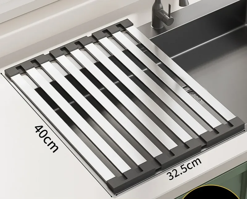 304 Stainless Steel Adjustable & Foldable Over-the-Sink Dish Rack