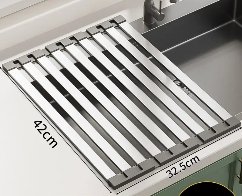 304 Stainless Steel Adjustable & Foldable Over-the-Sink Dish Rack