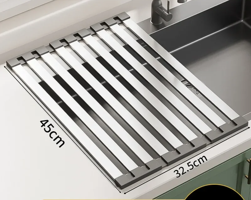 304 Stainless Steel Adjustable & Foldable Over-the-Sink Dish Rack