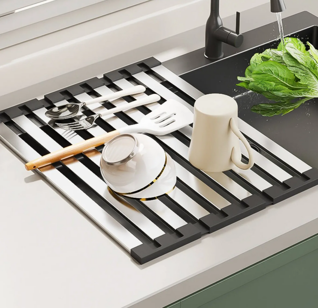 304 Stainless Steel Adjustable & Foldable Over-the-Sink Dish Rack