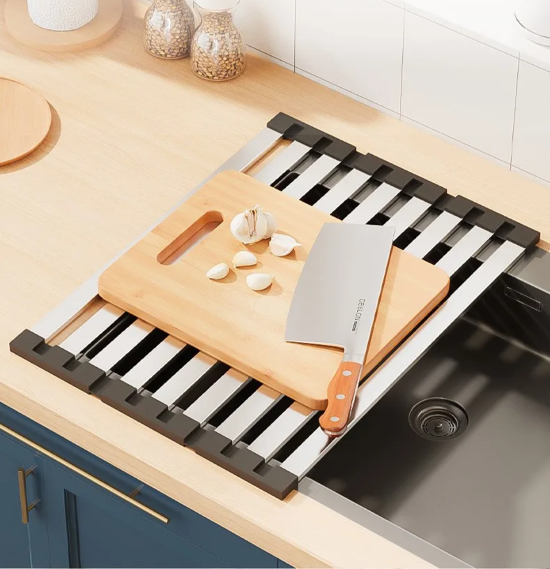 304 Stainless Steel Adjustable & Foldable Over-the-Sink Dish Rack