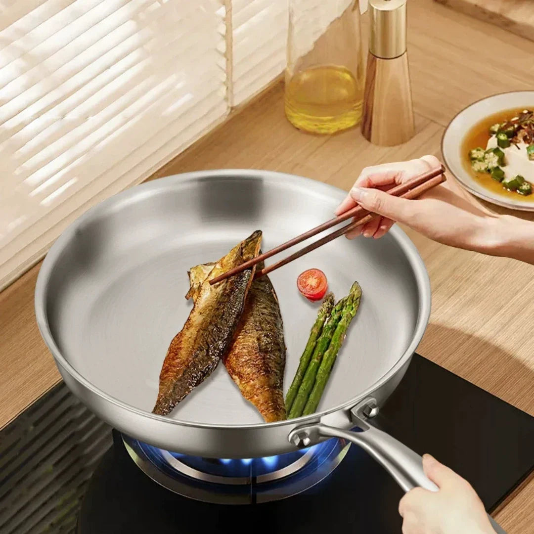 304 Stainless Steel Natural Nonstick Frying Pan (Gas & Induction Compatible)