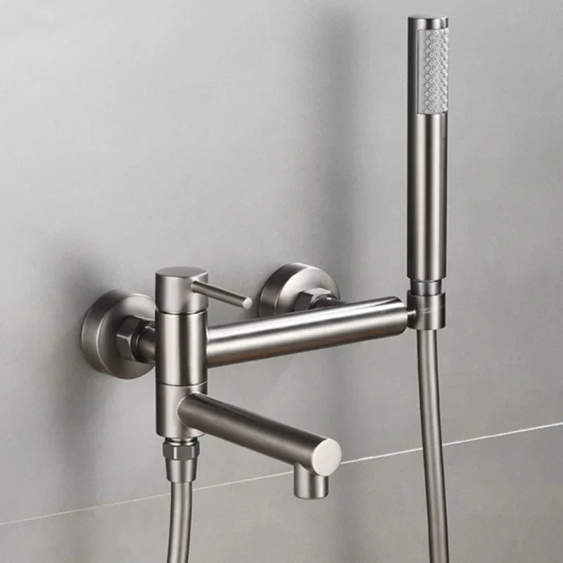 304 Stainless Steel Swivel Bathtub Faucet With Handheld Shower (Wall-Mounted)