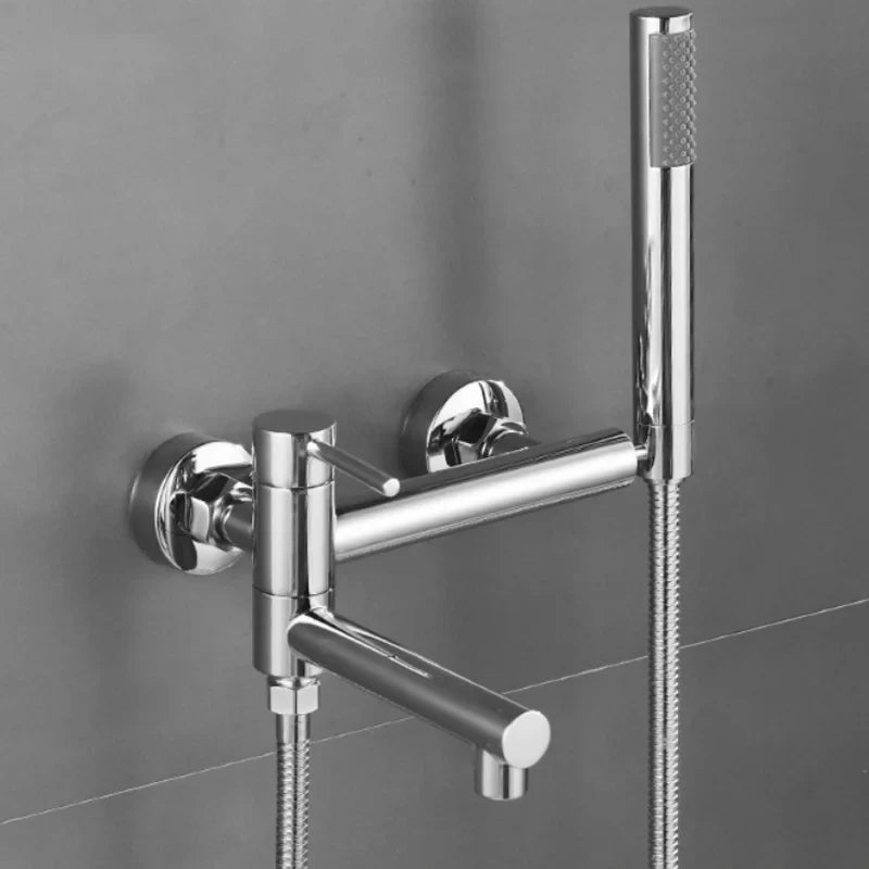 304 Stainless Steel Swivel Bathtub Faucet With Handheld Shower (Wall-Mounted)