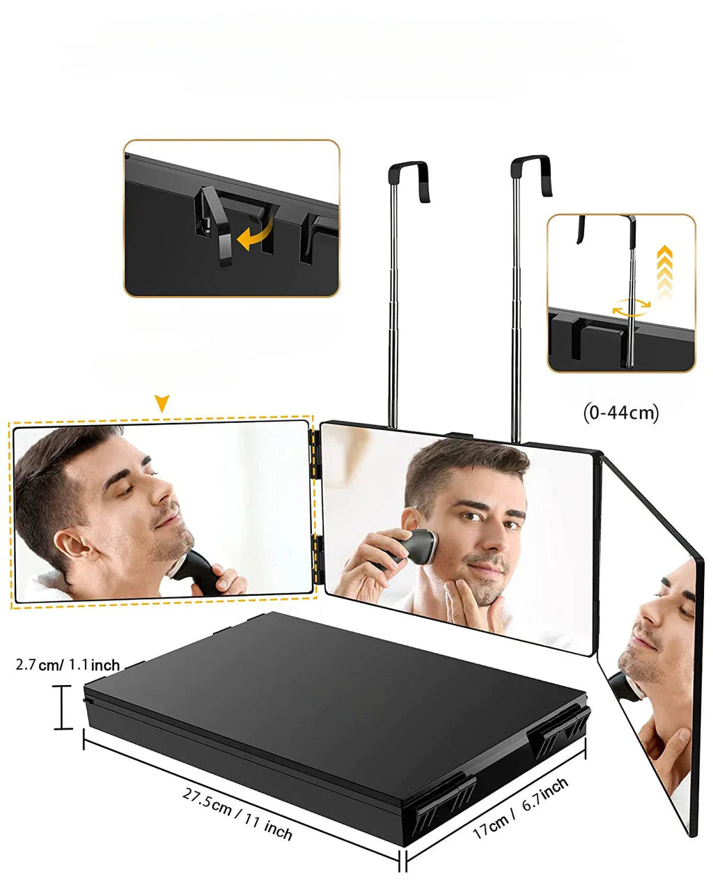 360° Rotating 3-Panel Makeup Mirror (Telescopic Hook)