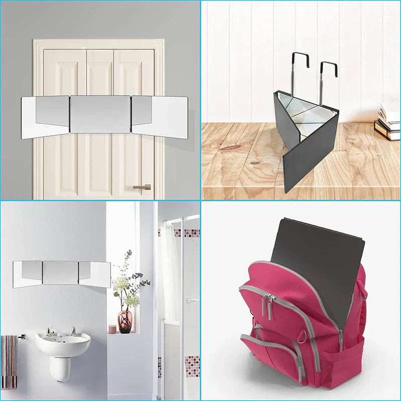360° Rotating 3-Panel Makeup Mirror (Telescopic Hook)
